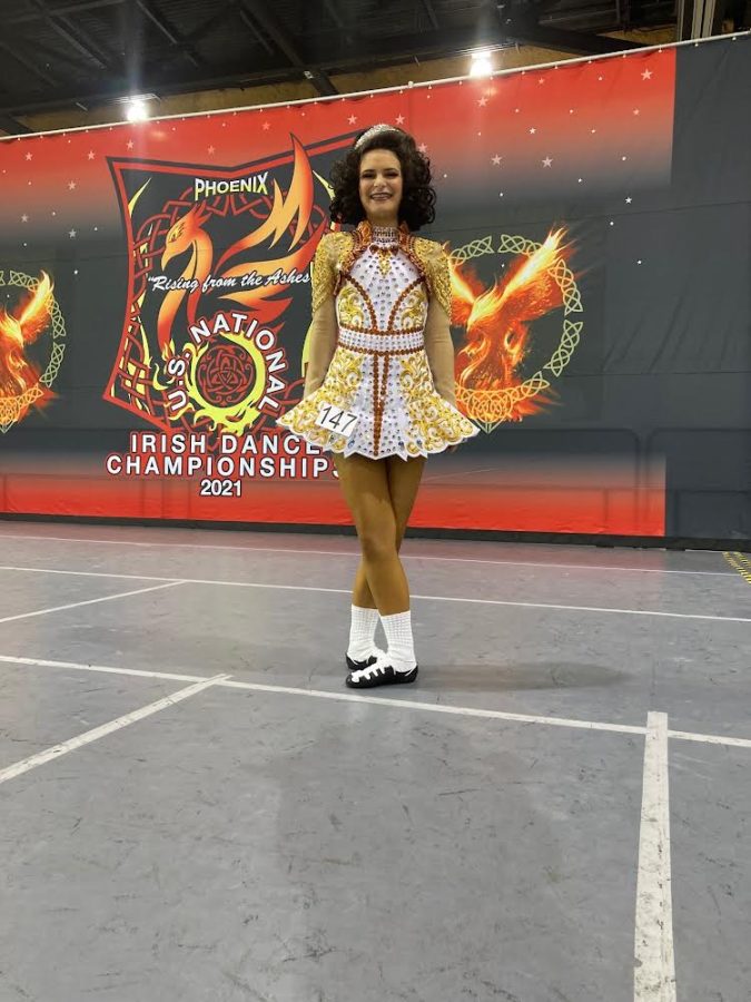 Freshman Maisie Wragg is at the Irish Dancing Championships, at Phoenix in 2021. She has been an Irish Dancer since she was little. “My two older sisters were dancing before I was even born, so I didn’t really have a say in the matter.” 