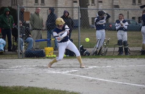 Freshman Daniella Zvonar gets ready to hit a pitch straight down the middle in a home game against Calumet Tech.